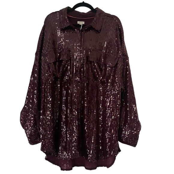 Anthropologie Pilcro Sequin Buttondown Shirt In Plum 2X - Picture 8 of 14